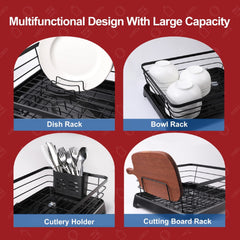 HAOYYE Stainless Steel Rust-Proof Dish Drying Rack with Tray - Space-Saving, Anti-Slip, & Removable Utensil Holders for Kitchen Countertop & Cabinet Sturdy Heavy Duty Modern Design Adults Dorm Room