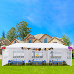 HAOYYE 10x30ft Outdoor Party Tent with 5-Sided Waterproof PE Canopy Spiral Tube Iron Frame for Wedding Events Market Backyard Setup