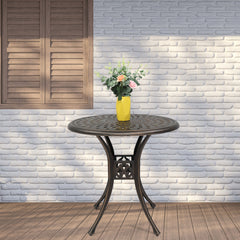 Haoyye Circular Cast Aluminum Patio Table with Diamond Top Design in Bronze, Weather Resistant Outdoor Bistro Table for Courtyard, Garden, Balcony, Deck or Porch, Durable and Stylish for Home or Commercial Use