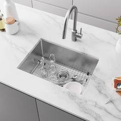 HAOYYE 27" L X 18" W Undermount Single Bowl 16 Gauge 304 Stainless Steel Kitchen Sink (Sink Only) Sturdy Space-Saving Heavy Duty Modern Design Adults Dorm Room Easy Assembly Bedroom Furniture