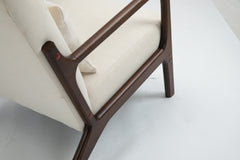 HAOYYE Mid Century Modern Accent Chair with Wood Frame, Upholstered Living Room Chairs with Waist Cushion, Reading Armchair for Bedroom Sunroom Sturdy Space-Saving Heavy Duty Modern Design Adults