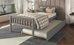 HAOYYE Twin Bed with Trundle, Platform Bed Frame with Headboard and Footboard, for Bedroom Small Living Space,No Box Spring Needed,Grey(Old SKU:W50422210) Sturdy Space-Saving Heavy Duty Modern Design