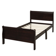 HAOYYE Wood Platform Bed Twin Bed Frame Mattress Foundation Sleigh Bed with Headboard/Footboard/Wood Slat Support Sturdy Space-Saving Heavy Duty Modern Design Easy Assembly Durable Stylish Home Furniture