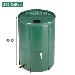 HAOYYE Green 100 Gallon Folding Rain Barrel Water Collector with Durable PVC Mesh and Support Rods, Mold and Mildew Resistant, Easy to Carry and Store, Ideal for Gardens, Planter Beds, Indoor Plants, and Outdoor Watering