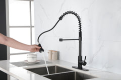 Haoyye Spring Kitchen Faucet with Pull-Out Sprayer, Stainless Steel Single Handle High Arc Sink Faucet with 360° Swivel, Anti-Corrosion Finish, Modern Space-Saving Design, Easy to Install and Clean for Home, Apartment, or Utility Kitchen