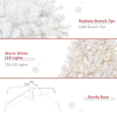 HAOYYE 6' Tall Prelit Christmas Tree Douglas Fir Artificial Christmas Tree with Realistic Branches, 250 Warm White LED Lights and 1000 Tips, White Sturdy Space-Saving Heavy Duty Modern Design