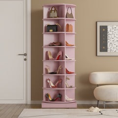 HAOYYE New 360 pink rotating shoe cabinet with 7 layers can accommodate up to 28 Paris shoes Sturdy Space-Saving Heavy Duty Modern Design Adults Dorm Room Easy Assembly Bedroom Furniture