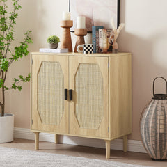 HAOYYE Kitchen storage cabinets with rattan decorative doors, buffets, wine cabinets, dining rooms, hallways, cabinet console tables, Natural, Sturdy Space-Saving Heavy Duty