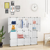 HAOYYE Modular Closet Organizer Plastic Cabinet, 16 Cube Shelving With Doors, DIY Bookcase System, White Sturdy Design, Durable Multipurpose Storage Solution, Modern And Stylish