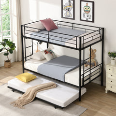 HAOYYE Over Twin Bunk Bed Frame with Trundle,Metal Bunkbed with Sturdy Guard Rail and 2 sideLadders for /Adults,Can be Divided Into Two Beds, No Box Spring Needed, Noise Free for Dorm,Black Space-Saving