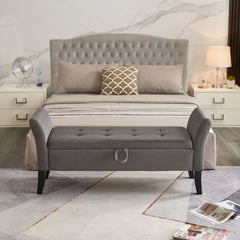 HAOYYE 51.5" Bed Bench with Storage Grey Velvet Sturdy Space-Saving Heavy Duty Modern Design Adults Dorm Room Easy Assembly Bedroom Furniture