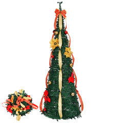 HAOYYE Green Pre-Lit Pop Up Christmas Tree Fully Decorated Artificial Holiday Tree with 80 Warm LED Lights Battery Operated and Red Gold Ornaments for Home Office Store Seasonal Decoration