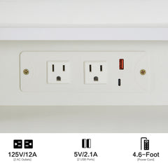 HAOYYE Large Vanity Table Set with LED Mirror, Cushioned Stool, Left Drawer Desktop, Built-in Power Station with 2 AC & 2 USB Ports, Hair Dryer Stand, Touch Control Lighting, Certified by EPA, GCC, and UL