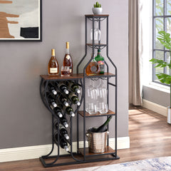 HAOYYE 11 Bottle Wine Bakers Rack, 5 Tier Freestanding Wine Rack with Hanging Wine Glass Holder and Storage Shelves, Wine Storage Home Bar for Liquor and Wine Storagefor Kitchen, Dining Room Sturdy