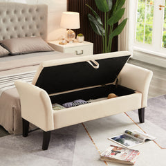 HAOYYE 51.5" Bed Bench with Storage Beige Velvet Sturdy Space-Saving Heavy Duty Modern Design Adults Dorm Room Easy Assembly Bedroom Furniture