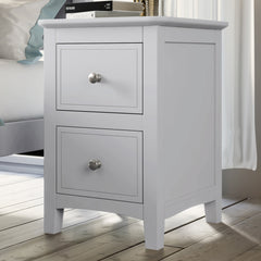 HAOYYE Solid Wood Nightstand with 2 Drawers, White Modern End Table, Sturdy Space-Saving Heavy Duty Design, Ideal for Bedroom or Dorm Room, Easy Assembly