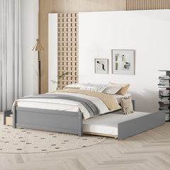 HAOYYE Full Bed With Twin Trundle And Storage Drawers, Grey Wood Platform Bed Frame, Space-Saving Heavy Duty Design, Modern Style For Bedroom Or Dorm Room, Easy Assembly