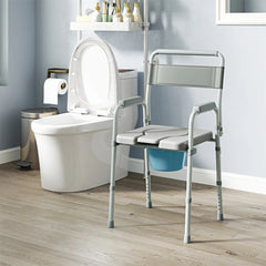 HAOYYE Grey Multi-Functional Portable Toilet Chair With Adjustable Height, Lightweight Foldable Commode Chair for Bathroom, Shower, and Elderly Assistance, Durable Steel Frame and Comfortable Padded Seat for Easy Mobility and Hygiene