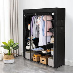 HAOYYE Portable Wardrobe Closet Organizer with Non-Woven Fabric and 14 Shelves, Easy to Assemble, Black Durable Space-Saving Organizer, Modern Design, Premium Storage Solution for Versatile Use