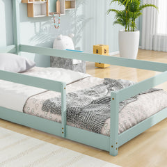 HAOYYE Twin Size Wood Bed with House-Shaped Headboard, Floor Bed with Fences,Sturdy Space-Saving Heavy Duty Modern Design, Easy Assembly for Bedroom or Dorm Room