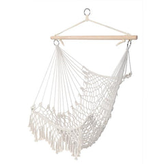 HAOYYE Beige Cotton Rope Sling With Tassel Hammock Style Lightweight Portable Hanging Chair for Outdoor Use Easy to Hang and Store Relaxing Backyard Camping Travel Accessory