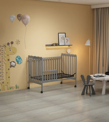 HAOYYE 3-In-1 Convertible Crib In Storm Grey, Made Of Sustainable Pinewood, Non-Toxic Finish, Comes With Locking Wheels, Wooden Nursery Furniture Sturdy Space-Saving Heavy Duty Modern Design Adults