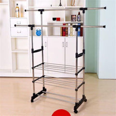 HAOYYE Dual Bars Horizontal & Vertical 3-Tier Stainless Steel Clothing Rack, Space-Saving Garment and Shoe Organizer, Durable and Versatile Storage Solution, Modern Design for Home or Office