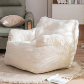 Haoyye Ivory Teddy Fabric Bean Bag Chair, Soft Tufted Foam Lounge Chair with Ergonomic Backrest, No Assembly Needed, Modern Floor Seating for Living Room, Bedroom or Lounge Area, Stylish Space-Saving Comfortable Accent Furniture