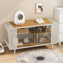 HAOYYE 55.12" Spacious Cat House with Tempered Glass, for Living Room, Hallway, Study and Other Spaces (White) Sturdy Space-Saving Heavy Duty Modern Design Adults Dorm Room Easy Assembly