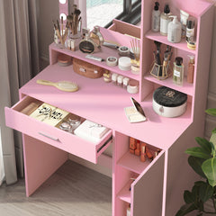 HAOYYE Vanity Desk with Mirror & Light, Large Drawer Three Level Storage Dresser, 3 Lighting Modes Adjustable Brightness, Bedroom Dressing Table(Pink) with modern design, luxury style, durable.