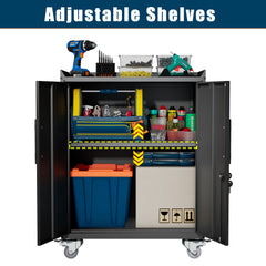HAOYYE 2 Door Tool Cabinets for Garage, Lockable Garage Storage Cabinet, Locking Metal Storage Cabinet with Wheels, Rolling Tool Chest, Assembly Required H34*W30.3*D18 Sturdy Space-Saving Heavy Duty