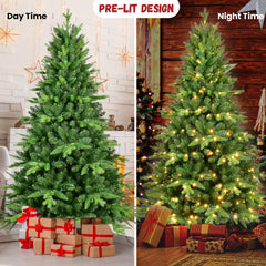 HAOYYE 5FT PE And PVC Christmas Tree with Lights, Unique Christmas Tree Prelit with 850 Branch Tips, 250 Warm White LEDs and Metal Stand, Aritificial Christmas Tree Sturdy Space-Saving Heavy Duty Adults