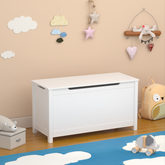 HAOYYE Wooden Toy Box Storage with Safety Hinged Lid, White, Sturdy Space-Saving Design, Easy Assembly, Durable and Stylish Home Furniture