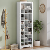 HAOYYE ON-TREND Stylish Design 30 Shoe Cubby Console, Contemporary Shoe Cabinet with Multiple Storage Capacity, Free Standing Tall Cabinet with Versatile Use for Hallway, Bedroom, White Sturdy Space-Saving