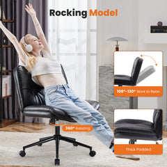 HAOYYE Criss Cross Legged Chair, Armless Office Desk Wide Seat Wheels, Swivel Height Adjustable Comfy Sturdy Space-Saving Heavy Duty Modern Design Adults Dorm Room Easy Assembly Bedroom Furniture