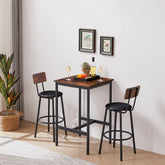 HAOYYE Bar Table Set with 2 Bar stools PU Soft seat with backrest, Rustic Brown, 23.62'' W x 23.62'' D x 35.43'' H Sturdy Space-Saving Heavy Duty Modern Design Adults Dorm Room Easy Assembly