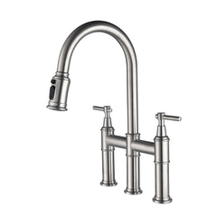 HAOYYE Bridge Kitchen Faucet with Pull-Down Sprayhead in Spot Sturdy Space-Saving Heavy Duty Modern Design Adults Dorm Room Easy Assembly Bedroom Furniture