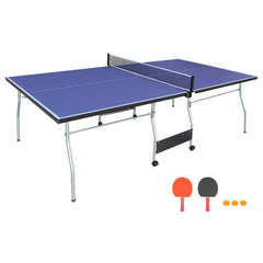 HAOYYE Foldable Mid Size Table Tennis Table Portable Ping Pong Table Set with Net Paddles and Balls for Indoor Game Room Recreation Compact Space Saving Design Easy Storage