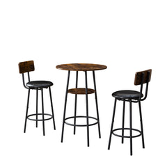 HAOYYE Three-piece round dining table, two-level small dining table with storage, bar table, two upholstered bar chairs with backrest, suitable for restaurants, cafes, bars. Sturdy Space-Saving Heavy Duty