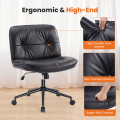 HAOYYE Criss Cross Legged Chair, Armless Office Desk Wide Seat Wheels, Swivel Height Adjustable Comfy Sturdy Space-Saving Heavy Duty Modern Design Adults Dorm Room Easy Assembly Bedroom Furniture
