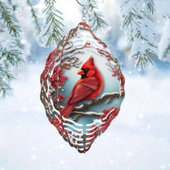 HAOYYE Cardinal Wind Spinner with Pine & Floral Design, Vibrant Red Metal Outdoor Decor, Hanging Wind Chimes for Garden, Patio, Lawn & Holiday Decoration, Eye-Catching and Durable