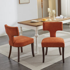 HAOYYE Mid Century Modern Dining Chairs Set of 2, Farmhouse Linen Fabric Upholstered Accent Chair Curved Backrest with Copper Nails around,Kitchen Chairs with Hardwood Frame, Orange Sturdy Space-Saving