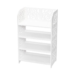 HAOYYE Wood-Plastic Four-Tier Shoe Rack, White, Durable Space-Saving Organizer, Modern Design, Versatile Use, Premium Quality Storage Solution, Stylish Look for Living Room, Bedroom, or Entryway, Ideal for Storing Shoes, Bags, and Home Essentials.