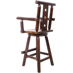 HAOYYE Rustic Bar Stool - Fir Wood Construction, Chair withDecorative Star Backrest, Footrest,Wide Armrest, Rustic Kitchen Stool, Tall Bistro Chair for Dining Room, Restaurant, Pub, 4-Foot,brown color Sturdy