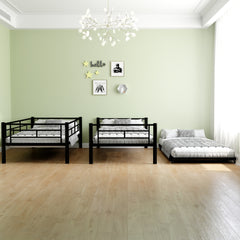 HAOYYE Heavy-duty Sturdy Meta Twin over Twin Bunk Bed/l/ Noise Reduced/ Safety Guardrail/No Box Spring Needed,Black Space-Saving Heavy Duty Modern Design Adults Dorm Room Easy Assembly Bedroom Furniture