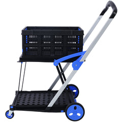 HAOYYE Collapsible Utility Cart Multi Use Foldable 2-Tier Shopping Cart with Rolling Wheels and Storage Baskets Lightweight Portable Design for Grocery Office Travel Home Blue