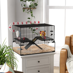 HAOYYE 31" Extra Large Hamster Cage with Tube Tunnel, Small Animal Cage for Dwarf Hamster, Rat, Gerbil Cage with Deep Glass Bottom, Water Bottle, Food Dish, Exercise Wheel, Ramps Sturdy Space-Saving
