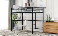 HAOYYE Twin Metal Loft Bed with Desk, Ladder and Guardrails, Loft Bed for Bedroom, Black(OLD SKU : MF195191AAB) Sturdy Space-Saving Heavy Duty Modern Design Easy Assembly Durable Stylish Home Furniture