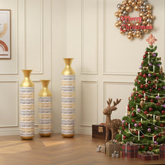 Haoyye Oversized Floor Vase Set of 3, Tall Metal Decorative Vases for Dried Flowers Pampas Grass or Twigs, Hollow Floral Design, Handcrafted Modern Vintage Style Vases for Living Room, Bedroom, Farmhouse, or Entryway Decor, Sturdy and Durable