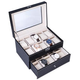 HAOYYE 20 Compartments Dual Layer Wooden Watch Box Black Elegant Storage Case with Soft Cozy Warm Flannel Fleece Interior Premium Quality Watch Organizer Luxury Comfortable Unique Design for Home Decor